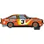 Side profile of a Scalextric 1/32 scale 1977 Holden A9X Torana slot car in orange livery with racing number 3 and various sponsor decals.