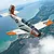 Digital illustration of a US Navy T-34B Mentor training aircraft in flight over a coastal landscape.