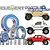 A collection of Plaig RC ball bearings with blue rubber seals, displayed alongside images of Element RC crawler models.