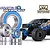 A collection of metal ball bearings with blue rubber seals displayed next to an ARRMA Gorgon RC monster truck.