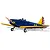 A Hangar 9 PT-19 RC plane in blue and yellow livery with number 44 on the fuselage, viewed from a front-quarter angle against a white background.