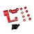 Yeah Racing red aluminium main shaft bearing mount set including brackets, spacers, and screws on a white background.