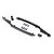 Traxxas roof skid plate set including two long black plastic rails, two small mounting brackets, and eight black screws on a white background.