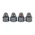 Four grey aluminium GT-Maxx shock caps for Traxxas RC vehicles arranged in a row against a white background.