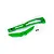 A green anodized aluminium Traxxas chassis brace set with two small black mounting screws on a white background.