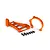 An orange anodized aluminium motor mount set for an RC car, including a main mount, a circular clamp, and six black screws on a white background.