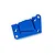 A blue anodized aluminium motor plate for Traxxas RC vehicles, featuring multiple mounting holes and slots on a white background.