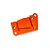An orange anodized aluminium motor plate for Traxxas RC vehicles, featuring mounting holes and slots.
