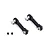 Two black plastic sway bar linkages with metal ball ends and two small black grub screws on a white background.