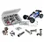 RC Screwz stainless steel screw kit for Arrma Typhon Grom, featuring a plastic storage box filled with screws, loose hardware, and a small RC buggy.