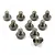 A set of ten small titanium button head screws with fine threads arranged on a white background.