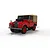 A 1/32 scale Scalextric Land Rover Series 1 slot car in poppy red with a tan soft top roof, positioned on a slot car track.