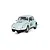 A light blue Scalextric 1/32 scale Volkswagen Beetle slot car with number 66 decals, positioned on a slot car track against a white background.