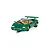A 1/32 scale Scalextric Lamborghini Countach slot car in green with gold wheels, positioned on a piece of slot car track against a white background.
