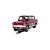 A 1/32 scale Scalextric Ford Anglia 105E slot car in maroon with racing number 30, positioned on a slot car track against a white background.