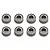 A set of eight identical small metal shielded ball bearings arranged in two rows of four against a white background.
