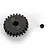 A black hardened steel 23-tooth 1Mod pinion gear with a small grub screw, isolated on a white background.