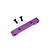 A purple anodized aluminium rear suspension arm pin mount for an RC car, shown with two black countersunk screws on a white background.