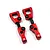 Two red anodized aluminium RC suspension arm assemblies on a white background.