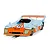 Scalextric 1/32 scale Mirage GR8 slot car in iconic Gulf blue and orange livery with number 11 on the hood and sides.