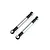 Two gunmetal grey metal RC suspension linkages with black plastic rod ends on a white background.