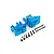 A pair of bright blue anodized aluminium RC gearbox case halves with a set of black steel screws and bolts on a white background.