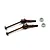 Two brown spring steel double joint driveshafts and two small metal ball bearings on a white background.