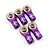 Five purple anodized aluminium rod ends with brass ball joints, each featuring the Yeah Racing logo, arranged on a white background.