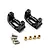 Two black aluminium RC front hub carriers with four metal screws and four brass bushings on a white background.