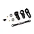 Yeah Racing black aluminium steering assembly components including steering arms, a drag link, bearings, bushings, and screws on a white background.