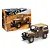 A Revell 1/24 scale 1977 Jeep CJ-7 plastic model kit box and a fully assembled brown and tan model Jeep.