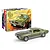 A Revell 1/25 scale 1968 Pontiac Firebird model kit box displayed next to a fully assembled and painted olive green model car.
