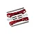GPM Racing red aluminium front lower suspension mount set with included metal pins, screws, and plastic washers on a white background.