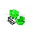 Two bright green anodized aluminium rear hub carriers for an RC car, accompanied by six black metal screws, set against a white background.