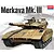 Box art for an Academy 1/72 scale Merkava Mk. III tank model kit featuring an illustration of the tan tank with crew members.