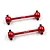 Two red anodized aluminium RC driveshafts with black cross pins, featuring the Yeah Racing logo laser-etched on the shafts.