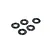 Five small, circular carbon fibre shims with a woven texture arranged on a plain white background.