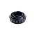 A black anodized metal RC shock bottom cap with a knurled edge, isolated on a white background.