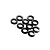 A cluster of ten small, black circular shims or washers arranged on a white background.