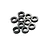 A cluster of ten small black cylindrical aluminium shims or spacers for RC car maintenance.