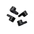 Four small black plastic RC droop screw inserts arranged in a cluster on a white background.