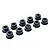 A set of ten small black plastic suspension bushings or ball cup inserts arranged on a white background.