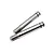 Two polished metal RC shock shafts with threaded ends and a small groove near the top, isolated against a white background.