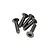Five small black metal countersunk head screws with hex drive sockets, arranged in a cluster against a white background.