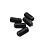 A cluster of five black metal grub screws arranged on a white background.