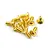 A small pile of gold-colored countersunk head screws with hex drive sockets, isolated on a white background.