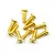 A small pile of gold-colored button head RC screws on a white background.