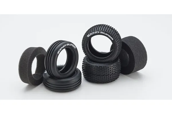 High-Grip Block Pattern Rear and Ribbed Front Tyres
