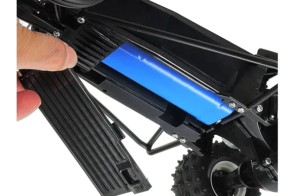 Battery pack access hatch on chassis underside