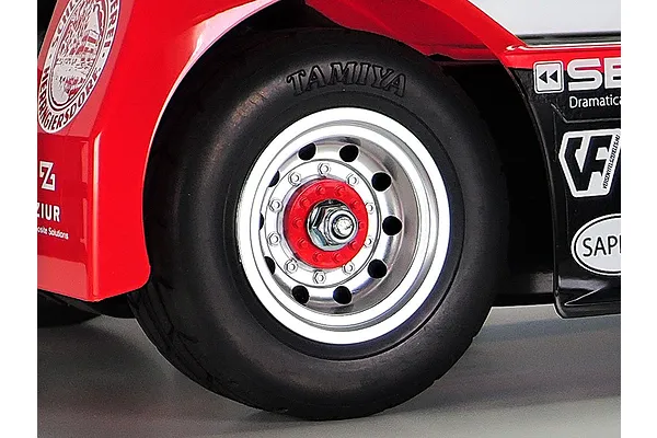 Front wheels — plated finish and treaded tyres